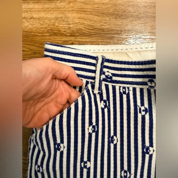 Anthropologie essential slim navy white stripe preppy cotton lightweight pants 8 - Picture 8 of 15